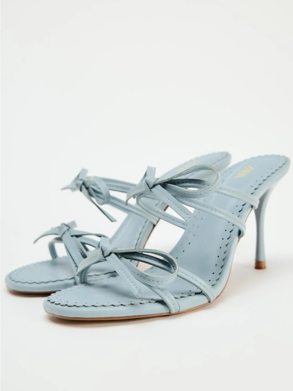 Zara Pale Blue Bows Strap Stiletto Mules